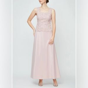 New Alex Evenings Lace Overlay Maxi Dress Gown Mother of the Bride Blush 10